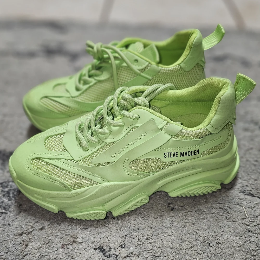 Steve Madden Possession Green Sneakers Size 6.5 - Picture 2 of 6